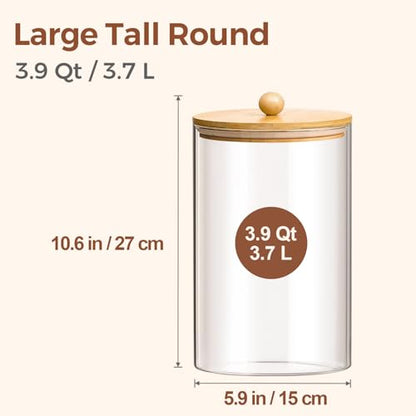 ComSaf 1 Gallon Cookie Jar, Large Glass Jar with lid, Glass Canisters with Lids Set of 2, 3.9 Qt Flour Container with Spoon and Clip, Glass Food Storage Pantry Containers for Sugar Oat Beans Pasta - color: 3.9Qt/1Gallon-Round-2Pack