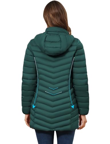 ROYAL MATRIX Women's Packable Puffer Jacket - Lightweight Winter Warm Long Quilted Puffer Coat with Detachable Hood - color: Deep Green, size: Small