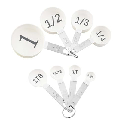 Easy to Read Measuring Cups & Spoons Set for Visually Impaired, Stackable Cups and Spoons, Nesting Measure Cups with Stainless Steel Handle (White) - color: White