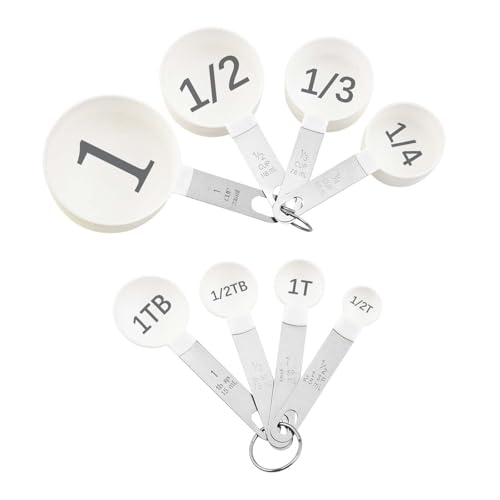 Easy to Read Measuring Cups & Spoons Set for Visually Impaired, Stackable Cups and Spoons, Nesting Measure Cups with Stainless Steel Handle (White) - color: White