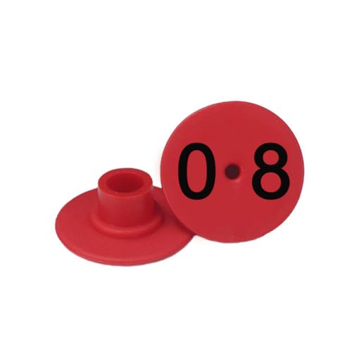 Piglet Round Ear Tags, Digital Livestock Ear Tags, Large and Eye-catching Numbers for Easy Identification 01-100 red - color: Red