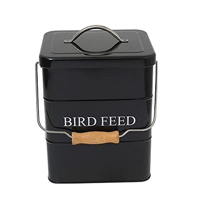 Morezi Bird seed and feed storage tin with lid Included - white-coated carbon steel - tight fitting lids - storage canister tins - Black - color: Black