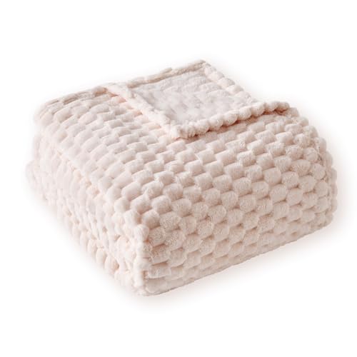 PLEASANT BOULEVARD Fleece Throw Blanket for Couch with 3D Turtle Shell Jacquard Soft Blanket, Fuzzy Blanket for All Seasons 50x60 Inches, Beige - color: Beige, size: 50x60in
