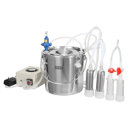 Happybuy Goat Milking Machine, Food-Grade Silicone Cups and Tubes, Portable, 12L 304 Stainless Steel Bucket, Adjustable Suction for Cows and Sheep, Electric Pulsation Automatic Vacuum Milker