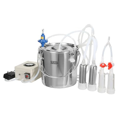 Happybuy Goat Milking Machine, Food-Grade Silicone Cups and Tubes, Portable, 12L 304 Stainless Steel Bucket, Adjustable Suction for Cows and Sheep, Electric Pulsation Automatic Vacuum Milker