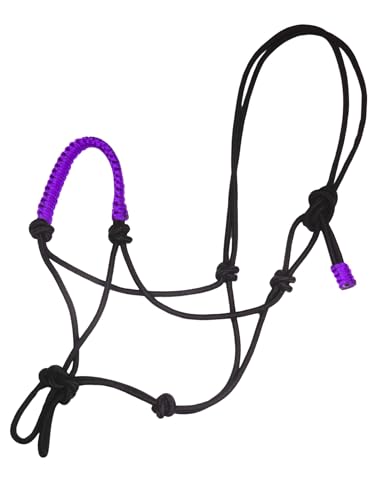 Premium Braided Rope Halter for Horses, Durable Hand-Tied Adjustable Nylon Horse Headcollar with Knots for Trail Riding, Lightweight & Strong Equestrian Western Tack - color: Purple
