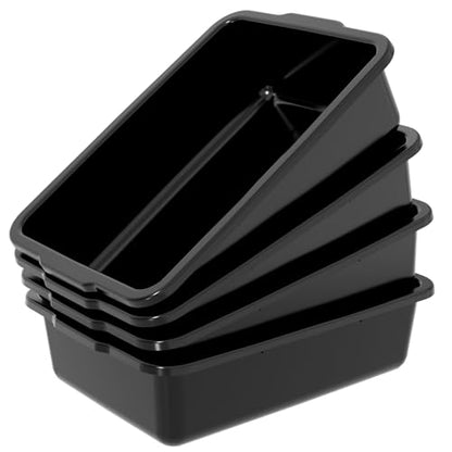 23 L Large Commercial Bus Bin, 4 Pack Plastic Restaurant Dish Tub, Black - size: 23 L