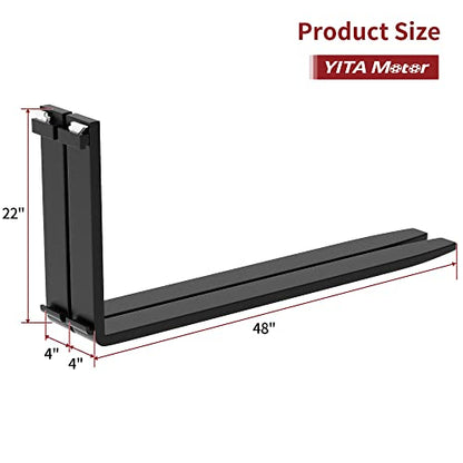 YITAMOTOR 45" Pallet Forks Frame Attachment with 48" Pallet Forks Forklift Blades, 4000 lbs Capacity with 3 Spear Sleeves for Kubota Bobcat Skid Steer Loaders Tractors