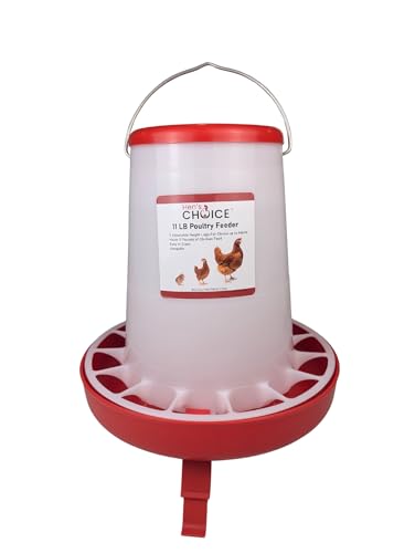 Hen's Choice 11 LB Poultry Feeder, Twist Lock Base, Adjustable Legs, Hangable with Lid (Red) - color: Red