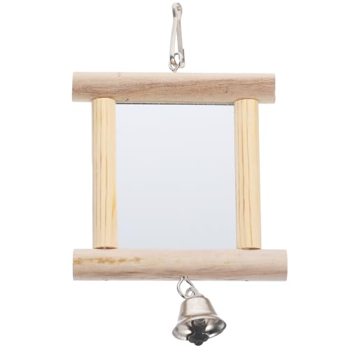 FRCOLOR Hanging Bird Mirror Toy with Bell for Cage Interactive Parrot and Parakeet Toy Durable Household Bird Accessory for Cockatiels and Budgies 3.93 X 0.59 X 7.08 Inches - color: As Shown 1