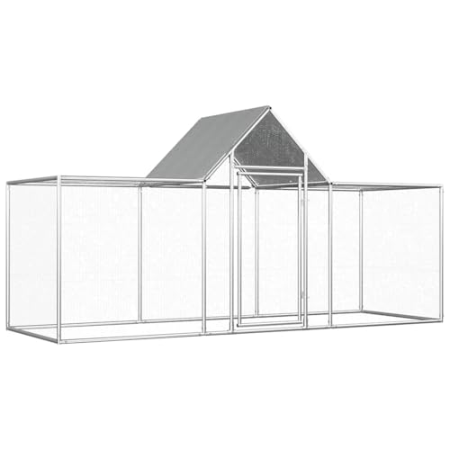 Galvanized Steel Chicken Coop 9.8'x3.3'x4.9' Silver Water-Resistant Roof Metal Animal Hutch for Outdoor Indoor Rabbits Ducks Hens - size: 9.8' x 3.3' x 4.9' (W x D x H)