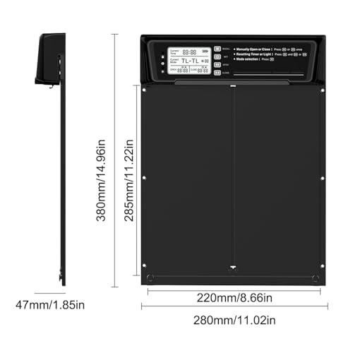 Automatic Chicken Coop Door, Aluminum Alloy 380x280mm Solar Powered Chicken Door Opener with Light Sensor, Timer, Remote Control for Home Farm, Protecting Flock from Enemies