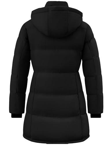 ZSHOW Women's Long Quilted Winter Coat Waterproof Warm Puffer Jacket Parka with Detachable Hood - color: Black, size: Small