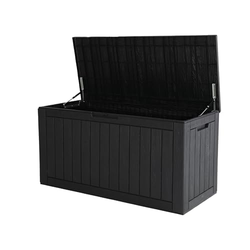 Oudoor Storage Deck Boxes Waterproof, Waterproof and UV Resistant Outdoor Storage Box Lockable Lid for Delivery Box, Indoor, Garden Tools, Pool Supplies, Patio (Black, 110 Gallon) - color: Striped Black, size: 110 Gallon