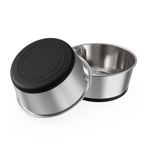 Food Grade 304 Stainless Steel Dog Bowls with Non-Slip Rubber Bottom,Food and Water Bowl for Feeding Dogs and Cats, Dishwasher Safe, Rust Resistant, BPA Free(Set of 2) (Black, 2 Cup) - color: Black, size: 2 Cup