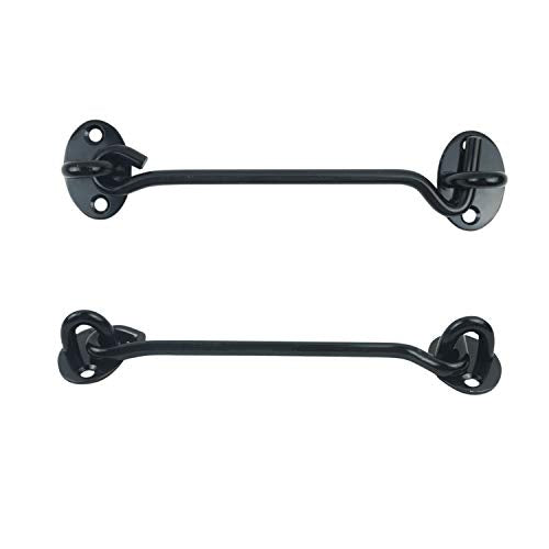 2PCS 6 Inch Stainless Steel Barn Door Hook and Eye Latch - Black, Long Privacy Cabin Swivel Window Hook, Heavy Duty Gate Latch Holder Easy Lock - for Sliding Door, Garage, Shed, Window - size: 6 Inch - Black