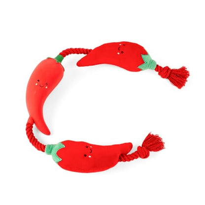 Fuzzl Tugga Chilis Dog Toy 75cm - Rope Latex and Plush Dog and Puppy Throw Fetch and Tug with Squeaker - style: Rope Chilis