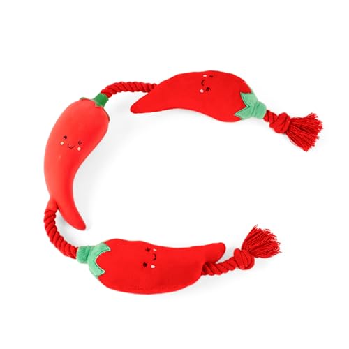 Fuzzl Tugga Chilis Dog Toy 75cm - Rope Latex and Plush Dog and Puppy Throw Fetch and Tug with Squeaker - style: Rope Chilis