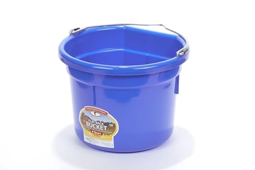 Little Giant® Flat Back Plastic Animal Feed Bucket | Animal Water and Feed Bucket with Metal Handle | 8 Quarts | Blue - color: Blue