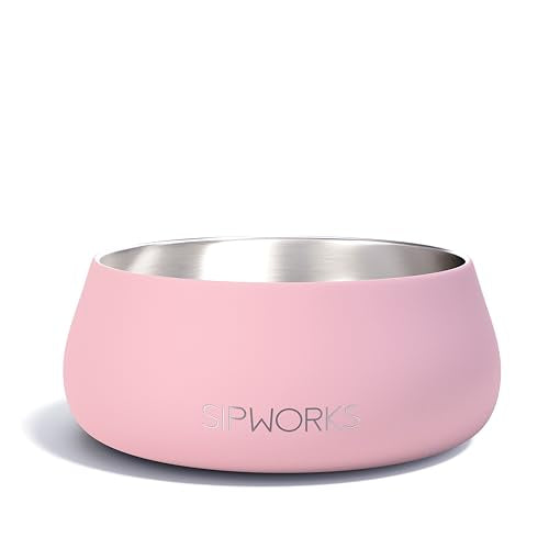 Sipworks Stainless Steel Dog Bowl – 32oz Weighted Metal Food and Water Bowls for Dogs and Cats with Non-Slip Base - Pet Bowls for All Breeds Sizes for Travel & Outdoor Play | Flamingo - color: Flamingo