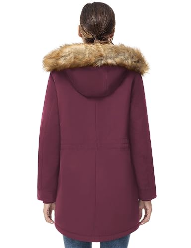 ANOTHER CHOICE Women's Hooded Winter Coat Waterproof Parka Jacket Warm Sherpa FLeece Lined Winter Parka Coat - color: Wine, size: Medium