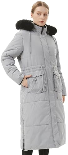 MOERDENG Women's Long Winter Puffer Coat Waterproof Warm Maxi Down Jacket Faux Fur Removable Hood Parka - color: Light Grey, size: 3X-Large