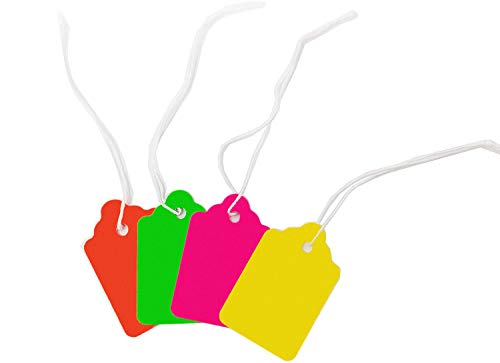 Fluorescent Neon Blank Strung Merchandise Pricing Tags with String, 4 Tags, 1.1" W x 1.75" H, 100 Pack - size: 100 Pack