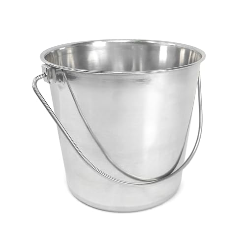 1.5 Gallon Heavy Duty Stainless Steel Bucket - Rust-Resistant Metal Bucket for Feeding & Watering Pets, Livestock & Cleaning - Perfect for Crates, Kennels, Cages & Hang on Fences - 6 Quart - size: 6 Quarts