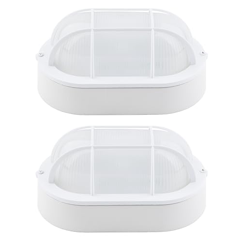 Oval Bulkhead Light, Outdoor LED Nautical and Sauna Lamp | Dimmable, 8.5 Inch 600 Lumen 5000K, Aluminum, Glass, Water-proof Wall Lantern Light for Patio, Porch, Garage, White, 2 Pack - color: 5000K White, size: 2pk-oval