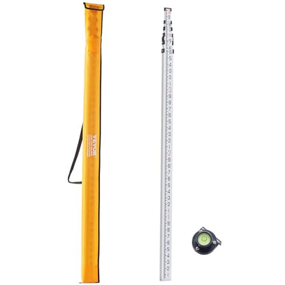 VEVOR Aluminum Grade 20-Feet Telescopic Measuring Rod, Double-Sided Scale 1/10ft Leveling Rod Stick with Bubble Level & Carrying Bag for Houses, Walls, Floor - size: 20 FT-10ths