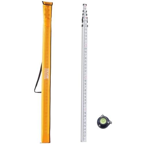 VEVOR Aluminum Grade 20-Feet Telescopic Measuring Rod, Double-Sided Scale 1/10ft Leveling Rod Stick with Bubble Level & Carrying Bag for Houses, Walls, Floor - size: 20 FT-10ths