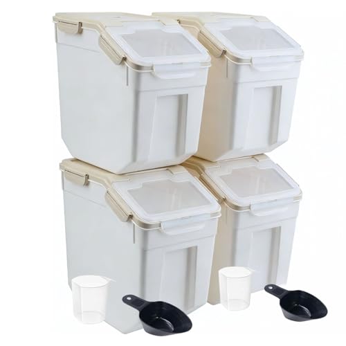 Saim Flour Storage Containers Bin 25lbs, 4Pack Airtight BPA Free Rice & Food Dispenser with Measuring Cup, Scoop - Kitchen Pantry Organizer for Flour, Rice, Grain, Cereal, Pet Food (Grey) - color: 4Pack 25lbs Grey