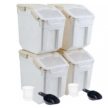 Saim Flour Storage Containers Bin 25lbs, 4Pack Airtight BPA Free Rice & Food Dispenser with Measuring Cup, Scoop - Kitchen Pantry Organizer for Flour, Rice, Grain, Cereal, Pet Food (Grey) - color: 4Pack 25lbs Grey
