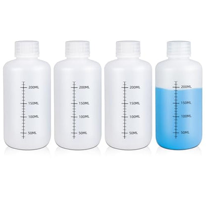 8oz/250ml Narrow Mouth Plastic Bottles with Caps, HDPE Laboratory Grade Graduated Liquid Containers for Reagent Sample Medicine Water Storage (Translucent, 4 Pcs) - size: 8 oz