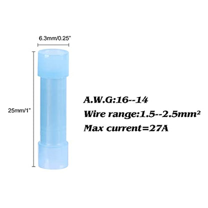 200pcs PA66 Nylon 16-14 Wire Connectors Electrical Crimp Butt Connector Fully Insulated Splice Wire Terminals Blue - size: Blue 200PCS