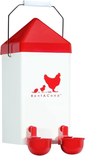 RentACoop 1 Gallon Chicken Waterer with 2 Auto-Fill Cups, Horizontal Nipples and Anti-Roost Cone - Suitable for Chicks, Chickens, Quails, Pigeons and Gamebirds