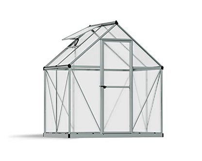 Canopia 6x4 Greenhouse Kit, Hobby Walk-In Twin-Wall UV Polycarbonate Heavy Duty Aluminum Frame, Lockable Door, Adjustable Roof Vent, Rain Gutters, Galvanized Steel Base, Canopia Mythos (Silver) - color: Silver, size: 6 Ft. x 4 Ft.