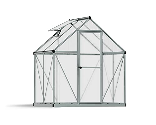 Canopia 6x4 Greenhouse Kit, Hobby Walk-In Twin-Wall UV Polycarbonate Heavy Duty Aluminum Frame, Lockable Door, Adjustable Roof Vent, Rain Gutters, Galvanized Steel Base, Canopia Mythos (Silver) - color: Silver, size: 6 Ft. x 4 Ft.