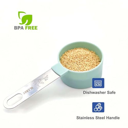 Easy to Read Measuring Cups & Spoons Set for Visually Impaired, Stackable,Large Print Measure Cups Set, Nesting Measure Cups with Stainless Steel Handle - color: Blue