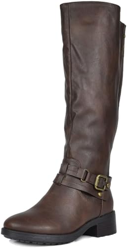 DREAM PAIRS Women's Knee High Boots, Buckle Riding Boots - color: Brown, size: 8