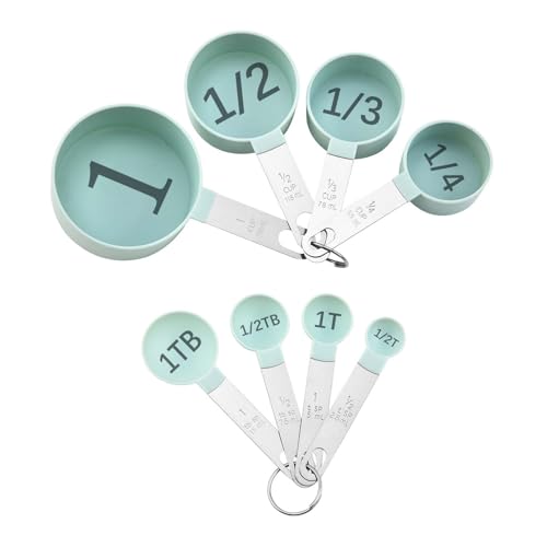 Easy to Read Measuring Cups & Spoons Set for Visually Impaired, Stackable,Large Print Measure Cups Set, Nesting Measure Cups with Stainless Steel Handle - color: Blue