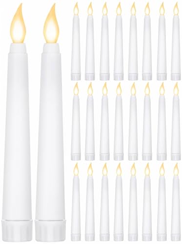 Treela 24 Pcs Flameless Taper Candles Battery Operated Bulk Fake Candles Light LED Candle Sticks Flickering Tapered for Easter Wedding Anniversary Decoration(Basic,6 Inch,White) - color: White, size: 6 Inch, style: Minimalist