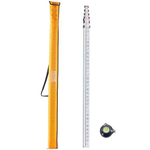 VEVOR Aluminum Grade 18-Feet/10ths 6 Sections Telescopic Measuring Rod, Double-Sided Scale 1/10ft Leveling Rod Stick with Bubble Level & Carrying Bag for Houses, Walls, Floors - size: 18 FT-10ths