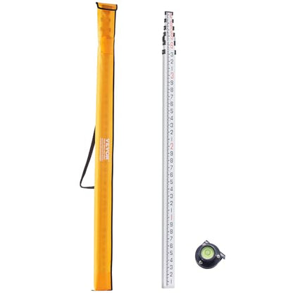 VEVOR Aluminum Grade 18-Feet/10ths 6 Sections Telescopic Measuring Rod, Double-Sided Scale 1/10ft Leveling Rod Stick with Bubble Level & Carrying Bag for Houses, Walls, Floors - size: 18 FT-10ths