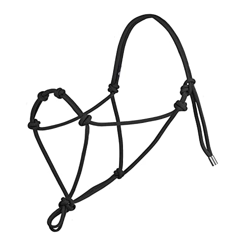 Harrison Howard Super Sturdy Horse Rope Training Halter with 4 Knot 1/4" Stiff Halter Cord - color: Black, size: Yearling