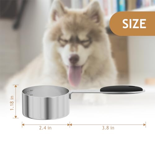 LEIFENY 1PCS 1/3CUP(79ml) Dog Cat Food Scoop, Stainless Steel Measuring Cup, Metal Pet Scooper with Inner Precision Scale Measurement - size: 1/3 cup