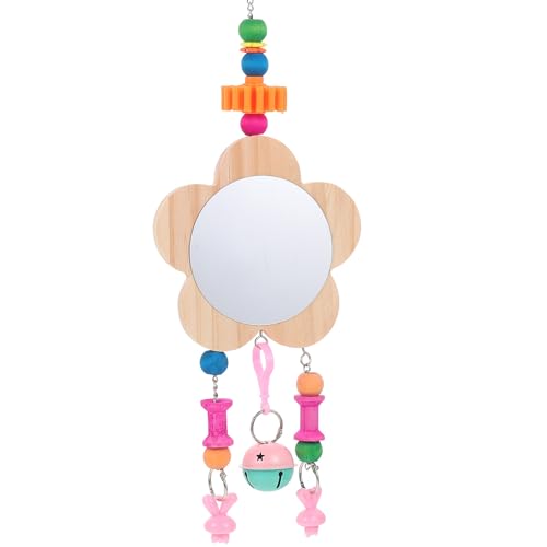 Wooden Chicken Mirror with Bell Hanging Pecking Play for Hens and Roosters Coop Pet Bird Supplies Random Color