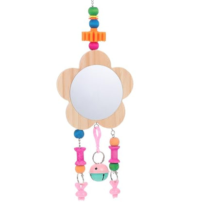 Wooden Chicken Mirror with Bell Hanging Pecking Play for Hens and Roosters Coop Pet Bird Supplies Random Color
