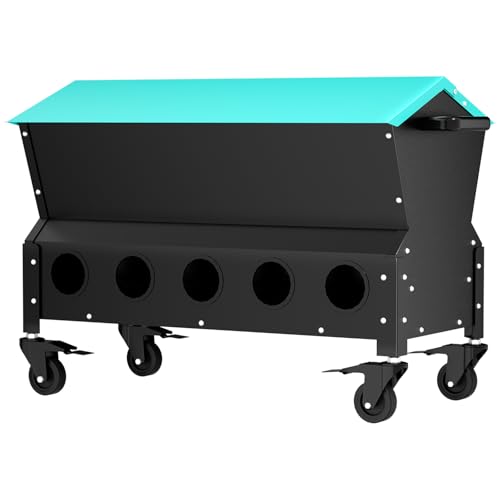 Heavy Duty Chicken Feeder 120 lbs Large Capacity, Metal Automatic Poultry Feeding Box with Waterproof Lid, Raised Standing Feeder with Wheels for Hens & Roosters, Portable & Easy to Move - color: Green