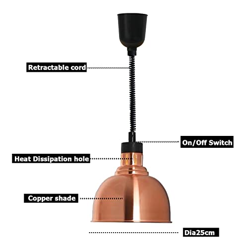 Commercial Food Heat Lamp French Fry Warmer Light for Food Service Hanging(Dia25cm(Copper))